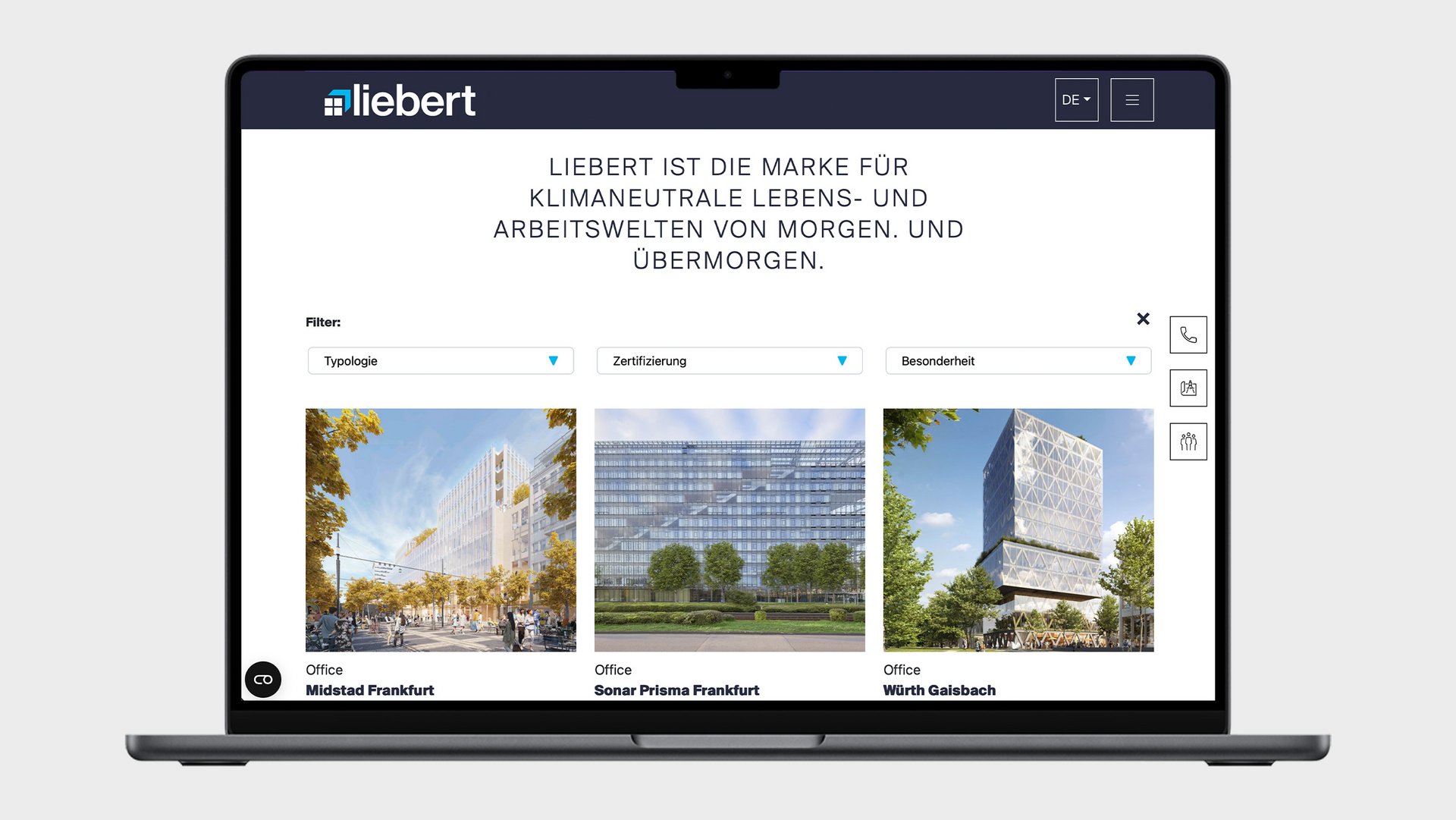 Liebert Website auf einem Laptop