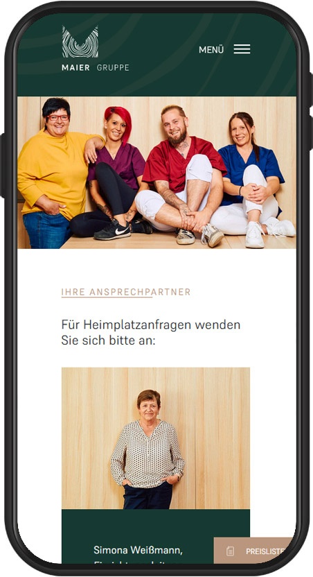 Mobile Ansicht der Website der Maier Gruppe