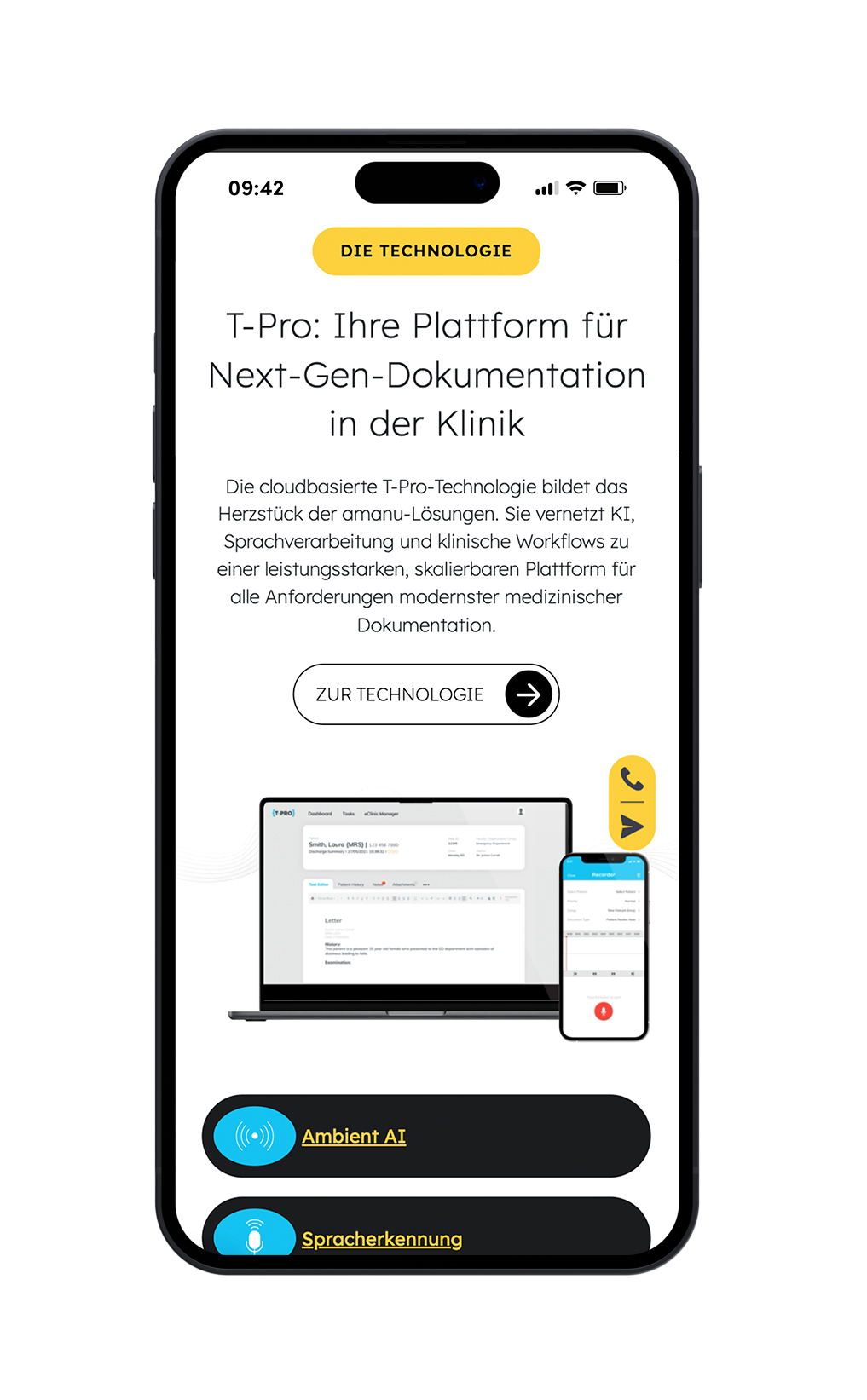amanu Website auf einem Handy